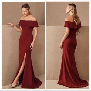 BHLDN Off-the-Shoulder Maxi Gown in Wine